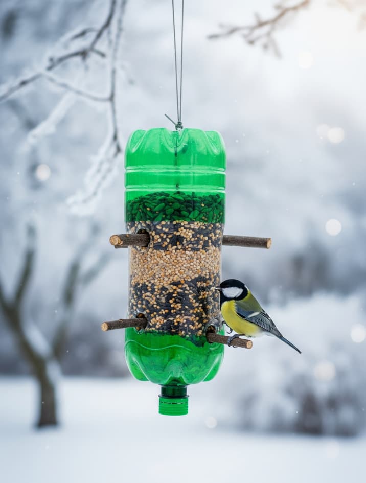 Domowy karmnik dla ptaków z recyklingu